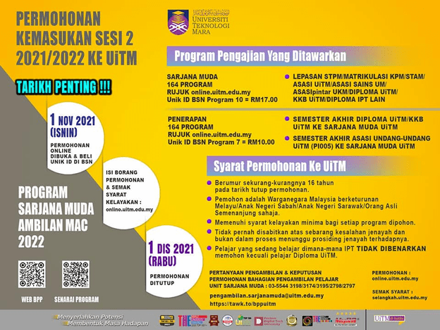 Permohonan Uitm 2021 2022 Online Sesi 2 Online Uitm Edu My